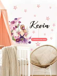 1 Piece 11.81 * 47.2 Inch Custom Text Wall Stickers, Moon Girl, Flowers, Butterflies, Stars, Cloud Cartoon Wall Stickers, Self-Adhesive Paintings For Bedroom, Living Room, Study, Classroom Decoration, PVC Removable, Valentine's Day, Valentine's Day Decor Adhesive Stylish,Adorable,Colorful Custom,Personalized,Unique Ideal Gifts For Her Friends,Son,Daughter,School Students,Workers,Kids School,Home,Office Birthday Graduation