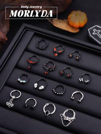 Morlyda 2 件/套 哥特式 16G 鼻环 骨架链 鼻中隔珠宝 蝙蝠、月光石 鼻中隔环 穿孔珠宝 不锈钢唇环 红黑色心形 鼻中隔环和马蹄鼻环 黑白棋盘杠铃 铰链鼻中隔环 耳轮、车、耳屏、耳甲、软骨耳环 鼻中隔鼻环 环状穿孔珠宝 垂链鼻环 男女礼物 10mm 派对约会圣诞节万圣节珠宝日常佩戴