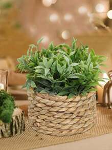 1 件，款式 A，栩栩如生的藤条编织迷你盆栽，绿色，由 PE 和聚酯纤维制成，适合学校宿舍办公室的桌面装饰，适合情人节、圣诞节、春节、派对、活动、生日、家庭入口、酒店餐厅客厅卧室、婚礼、厨房、花园、四季绿化装饰、桌面装饰、中心装饰、塑料花、情人节、礼物 - 綠色 - 查看 5