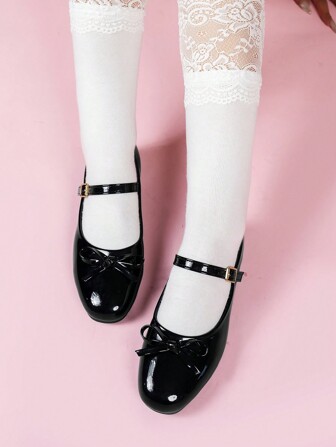 女士新款黑色单扣蝴蝶结装饰轻盈奢华时尚百搭玛丽珍芭蕾舞鞋，休闲户外公主仙女风学院风乐福鞋，低跟经典复古欧美风通勤平底鞋