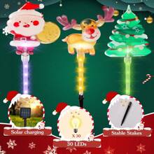 6pcs Solar Powered Christmas Garden Stake Lights - Santa Claus, Snowman And Tree Designs, 8 Lighting Modes Outdoor Holiday Decor - Colorful - View 4