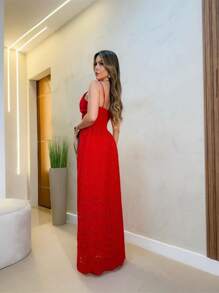 Long Lined Leise Dress FL-17035 - 紅色 - 查看 2