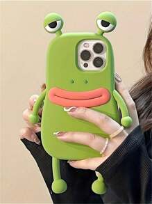 可爱3D大眼青蛙硅胶手机壳，兼容 17 Pro Max、17 Pro、17、16、15、14、13、12、11 Pro Max，萌趣十足的防震软壳 - 綠色 - 查看 5