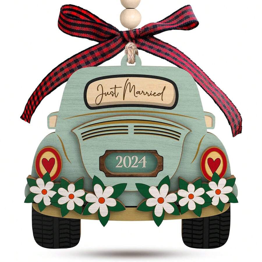 1 件木制第一个圣诞节结婚装饰品 2024，婚礼礼物 - 结婚新婚礼物，2024 年情侣婚礼礼物，新婚夫妇婚礼礼物 - 彩色 - 查看 1