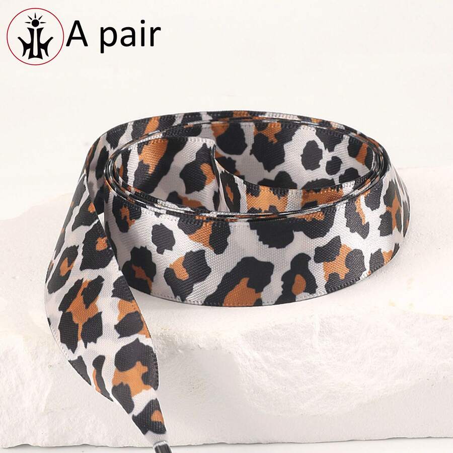 1 对别致豹纹扁平宽鞋带，2 厘米宽缎带适合运动鞋、小白鞋 - 查看 1