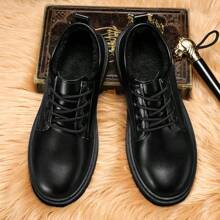 Men's Business Casual Brogue Shoes, New Thick Sole Leather Design, Thermal Lined Warm, Classic British Style, Suitable For Cargo And Daily Wear, Elegant And Sophisticated Oxfords For Gentlemen - Black - View 5