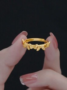 1 件可调节奢华法式蝴蝶戒指，适合女士 - 金色 - 查看 1
