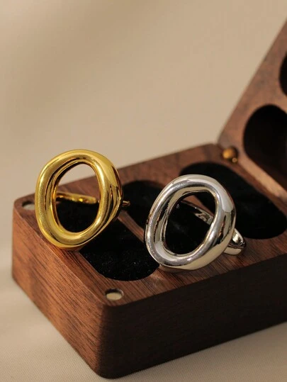 MESTILO 1 pieza Anillo de cobre ovalado hueco de moda, adecuado para el uso diario de las mujeres