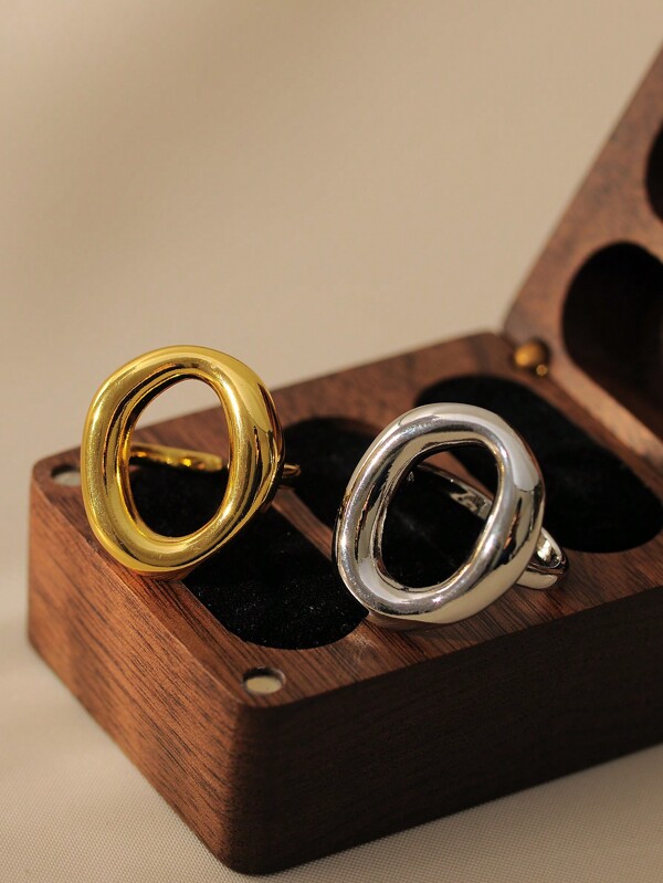 MESTILO 1 pieza Anillo de cobre ovalado hueco de moda, adecuado para el uso diario de las mujeres