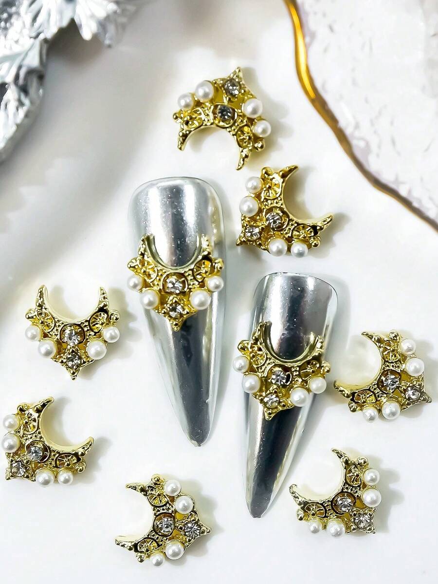 10 银色闪亮指甲饰品透明粉色水滴宝石项链设计 DIY 指甲装饰指甲饰物指甲宝石指甲用品 - 金色 - 查看 1