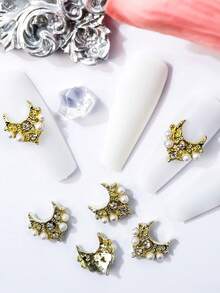 10 银色闪亮指甲饰品透明粉色水滴宝石项链设计 DIY 指甲装饰指甲饰物指甲宝石指甲用品 - 金色 - 查看 3