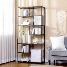 HOMCOM 7 Tier Ladder Shelf, Industrial Book Shelf, Metal Shelving Unit For Living Room, Study, Bedroom, Rustic Brown - Brown - View 1