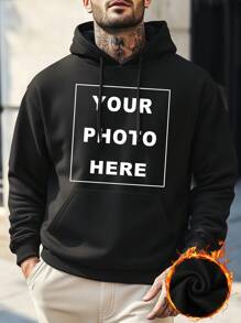 Customized Photo Printed Men's Funny Hoodie, Black, Thermal Lined Pullover Sweatshirt, Ideal Gift For Best Friend, Autumn/Winter, Valentine's Day/Father's Day/Anniversary/Birthday Present Ornamental Stylish,Fashion,Hipster,Contracted,Easy Costume,Modest Fashion,Minimal Chic,Casual Custom,Unique,Personalized Treasurefinds,Hoodie Ideal Gifts For Him Family,Boyfriend,Friends,Children For Anniversaries,For Birthdays,For Children's Day,For Holiday/Vacation,For Father's Day