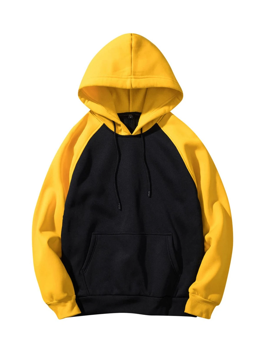tooluck Men's Thickened Color Block Pullover Hooded Sweatshirt Brushed Couple Sweatshirt - màu đen - Xem 1