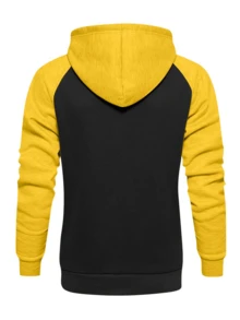tooluck Men's Thickened Color Block Pullover Hooded Sweatshirt Brushed Couple Sweatshirt - màu đen - Xem 2