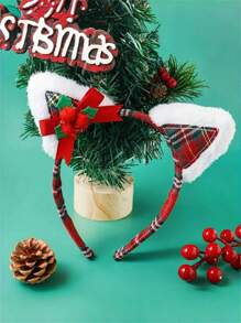 1pc Christmas Element Fabric Plaid Bow 3D Ear Headband, Casual Cute For Women Holiday Hairstyle Accessory Hair Hoop ,Hairband For Women - Multicolor - View 3