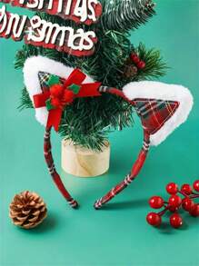 1pc Christmas Element Fabric Plaid Bow 3D Ear Headband, Casual Cute For Women Holiday Hairstyle Accessory Hair Hoop ,Hairband For Women - Multicolor - View 4