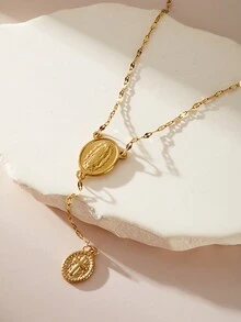1 件时尚金色/银色圣母玛利亚宗教吊坠不锈钢项链，百搭，适合女性 - 橢圓項鍊 - 查看 5