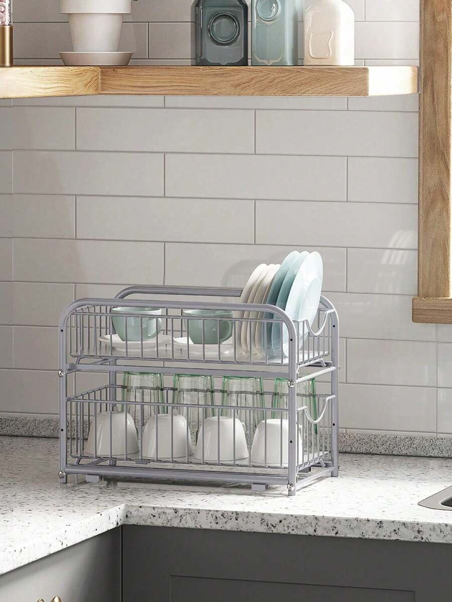SONGMICS Organizzatore da Cucina, Scaffale a 2 Ripiani Estraibili per Armadietto, Organizzatore Impilabile Sottolavello con Cassetti Portaoggetti, per Cucina, Bagno, Argento - Argento - Visualizzare 1