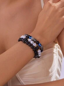 1 件户外天然石虎眼石圆形赤铁矿手链女士男士情侣混色不对称串珠手链中性日常通勤礼物父亲节场景配饰 - 彩色 - 查看 5