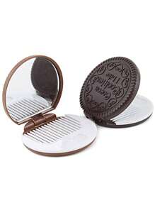 2/4/8pcs Set (Makeup Mirror + Comb) Realistic Chocolate Cream Cookie Makeup Mirror, Cute Princess Portable Folding Round Mirror With Comb, Adorable Cookie Shaped Mirror With Comb, Portable Chocolate Makeup Mirror - Multicolor - View 6