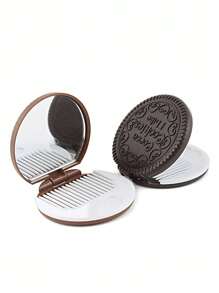 2/4/8pcs Set (Makeup Mirror + Comb) Realistic Chocolate Cream Cookie Makeup Mirror, Cute Princess Portable Folding Round Mirror With Comb, Adorable Cookie Shaped Mirror With Comb, Portable Chocolate Makeup Mirror - Multicolor - View 3