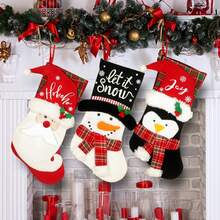 3 món tất Giáng sinh hình ông già Noel, người tuyết, tuần lộc, tất nhung mềm mại cho lò sưởi để trang trí treo Giáng sinh, tất trắng mềm mại cho Giáng sinh với nhân vật bông tuyết thêu 3D - Đỏ - Xem 8