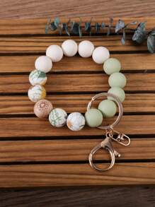 1pc Ditsy Floral Wooden Bead & Silicone Bead Bracelet Keychain, Backpack Decoration Accessory, Keychain For Anti-Lost, Gift For Friends School Car Accessories Cute Goth Y2k Bag Lanyards With Id Holder Car Accessories Bag Charms