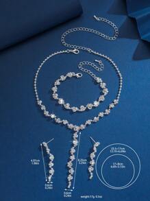 Korean Style Tassel Fashion Model Accessory Shiny Rhinestone Silver Necklace Bracelet Set