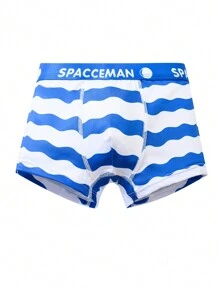 4pcs/Pack Young Boy Comfortable Breathable Cartoon Astronaut Printed Underwear Briefs - Blue and White - View 4