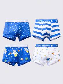 4pcs/Pack Young Boy Comfortable Breathable Cartoon Astronaut Printed Underwear Briefs - Blue and White - View 2