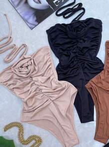 Flower Bodysuit With Neck Tie Summer Fashion 2025 - Màu be - Xem 2