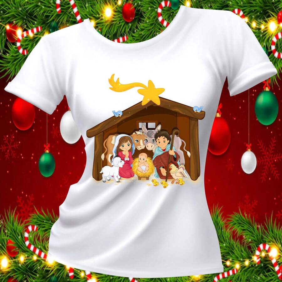 PLAYERA DICIEMBRE NAVIDAD AÑO NUEVO NACIMIENTO (5) - Blanco - Ver 1
