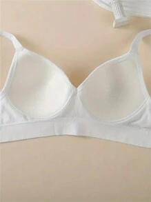 4 pièces Soutien-gorge de lingerie sans couture et sans fil pour femmes, respirant et confortable, design élégant avec nœud, couleur unie, convient pour le sport et les loisirs - Multicolore - Voir 3