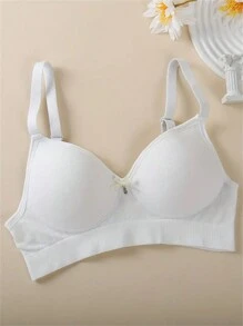 4 pièces Soutien-gorge de lingerie sans couture et sans fil pour femmes, respirant et confortable, design élégant avec nœud, couleur unie, convient pour le sport et les loisirs - Multicolore - Voir 2