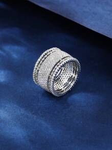 1pc Copper Material Simple & Charming Full Zirconia Inlaid Unisex Ring, Suitable For Women Daily Wearing - 彩色 - 查看 12