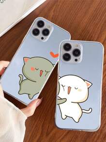 2 件套卡通彩绘透明情侣手机壳套装适用于 iPhone - 彩色 - 查看 2