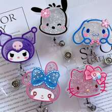 Sanrio 1pc Sparkling KT Cat Rabbit Cartoon Character Retractable Worker Plate Reel - Doctor/Nurse/Teacher Worker Plate