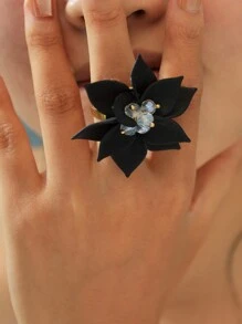 Mazuer 1pc Vintage Gold Tone Acrylic Oversized Simple Floral Ring, Fashionable Design For Women, Suitable As Graduation, Thanksgiving, Halloween, Teachers' Day, Back To School, Holiday, Party, Daily Wear