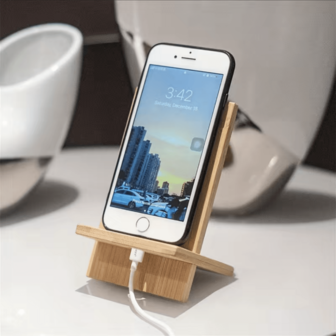 1pc Rechargeable Bamboo Phone Holder: Keep Your Phone Securely On Your Desk!