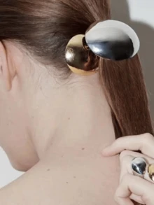 1 kẹp tóc hình vỏ trứng bằng kim loại, thiết kế kẹp lò xo hình elip tối giản - Nhiều màu - Xem 7