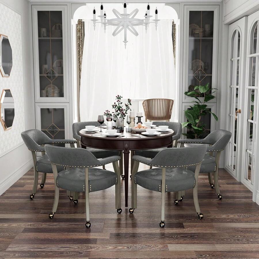 Dining Chair With Casters Set Of 4, Accent Kitchen Table Chairs With