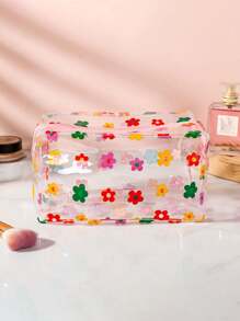 Túi đựng đồ trang điểm có khóa kéo họa tiết hoa với thiết kế trong suốt, thích hợp làm quà tặng cho mẹ hoặc bạn bè, dùng khi đi du lịch, chải chuốt hàng ngày, bơi lội, tắm rửa, túi trong suốt chống thấm nước - Đỏ - Xem 7