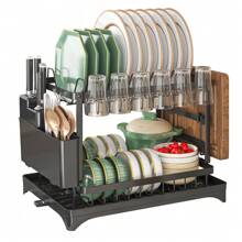 1pc Dish Drying Rack For Kitchen Counter Over The Sink - Black - View 1