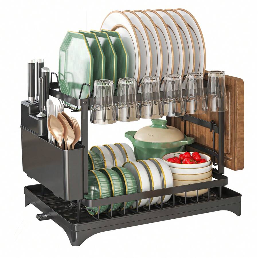 1pc Dish Drying Rack For Kitchen Counter Over The Sink - Black - View 1