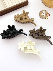 4 件装多色花卉装饰发夹，送给女孩的礼物 - 彩色 - 查看 7