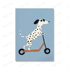 1pc Frameless Funny Animal Poster, Featuring Rabbit, Dog, Bear, Cat, Skateboard Patterns, Canvas Material, Neutral Tones, Suitable For Nursery Decor, Animal Theme - Multicolor - View 26