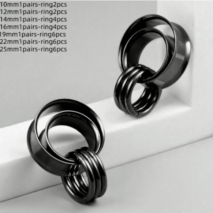 2pcs Hollow Gauges With Rings Ear Tunnels Plugs 316 Stainless Steel Ear