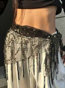 1pc Women's Street Dance Waist Chain & Triangle Scarf, Jazz/Belly Dance Performance Waistband, Sequin Tassel Waist Wrap Skirt Belt, Waist Decor Summer School Fall, Autumn, Halloween - Multicolor - View 20