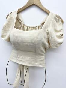 ELLIE Dune Cropped Top With Padded Sleeves - 杏色 - 查看 2